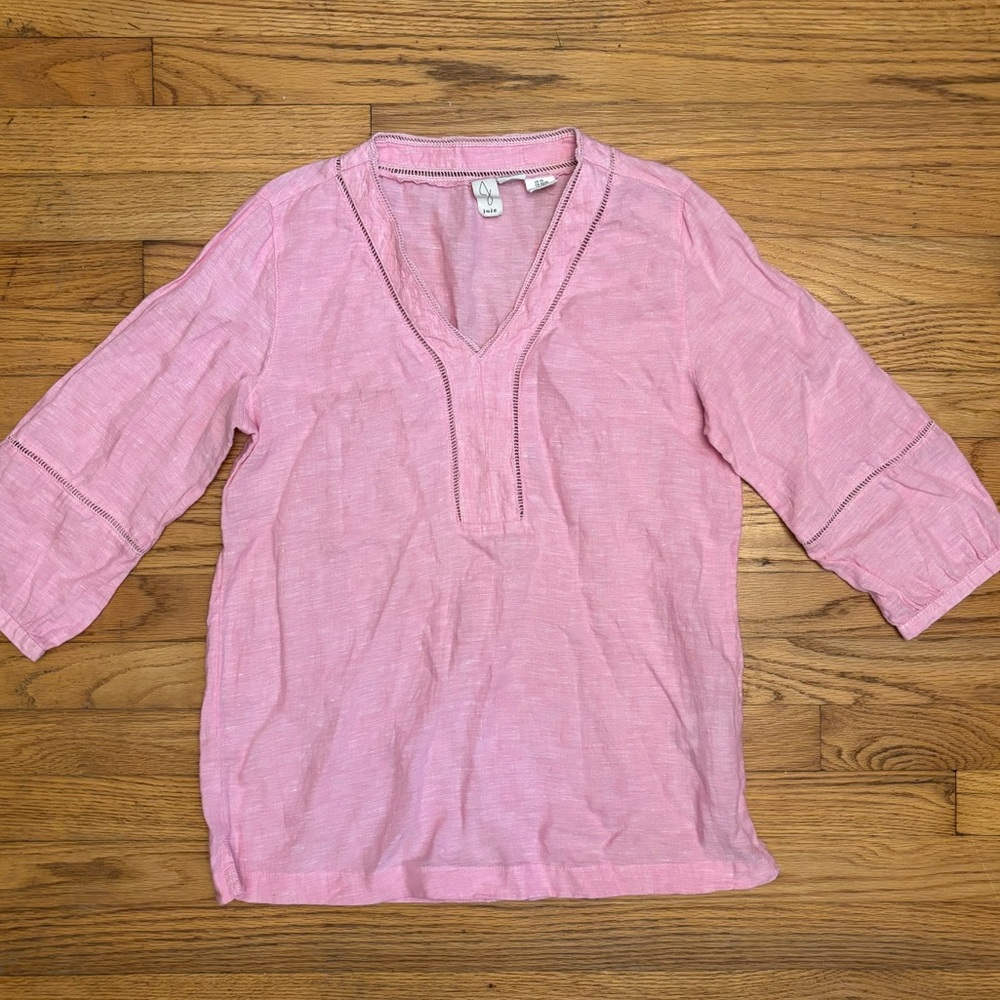 Joie Women’s 100% Linen Top XS  Pink 3/4 Sleeve Eyelet Blouse